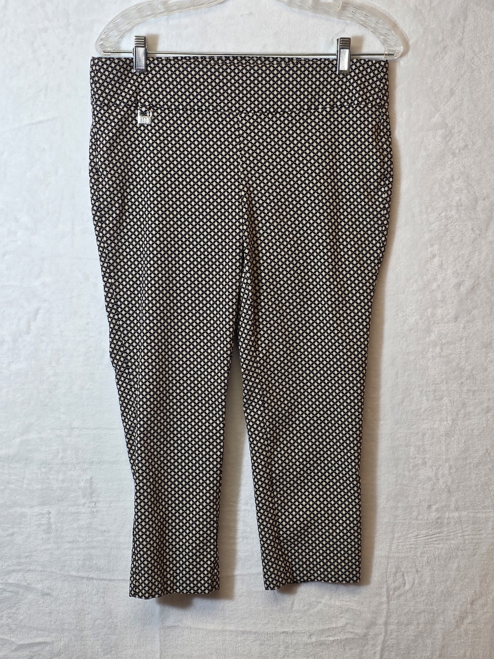 Rafaella Comfort Black and White Patterned Stretch Pull-On Capris Size 12